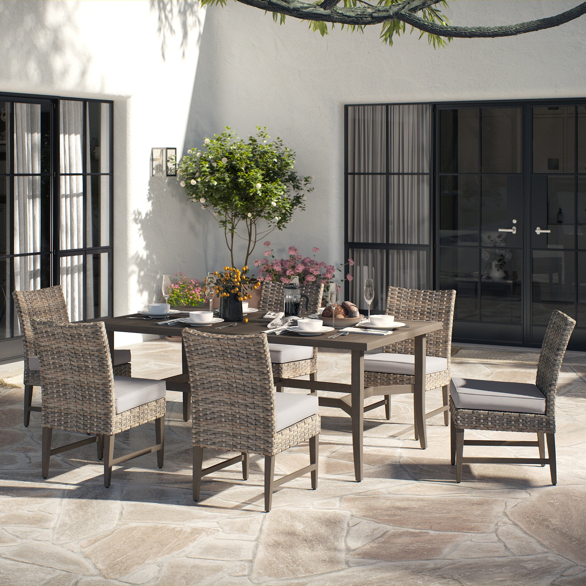 Rectangular 6 - Person 72.05'' Long Aluminum Dining Set