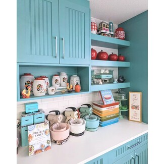 Retro cookware collection on display