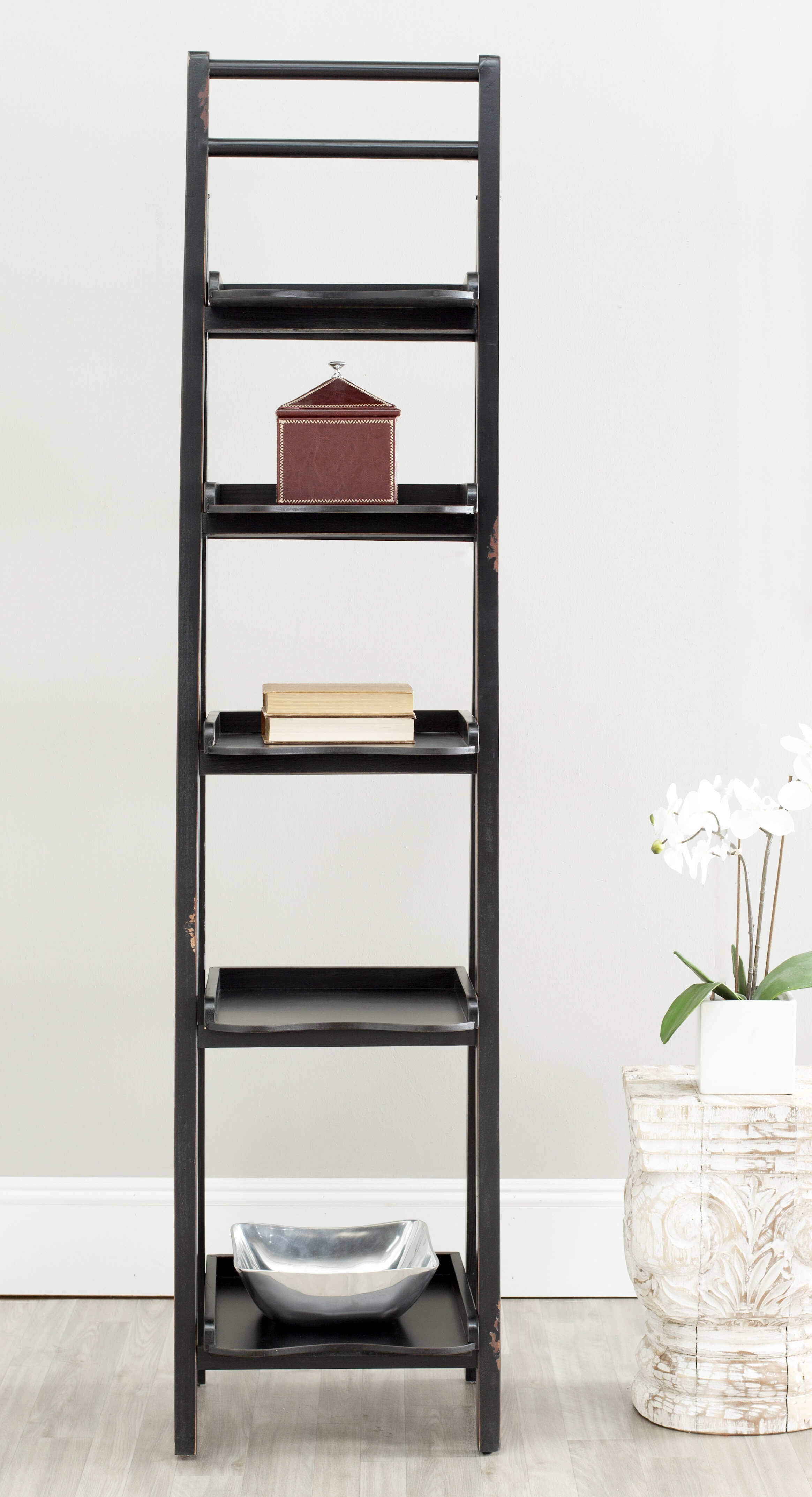 Rexhie 71.3'' H x 16.5'' W Solid Wood Ladder Bookcase
