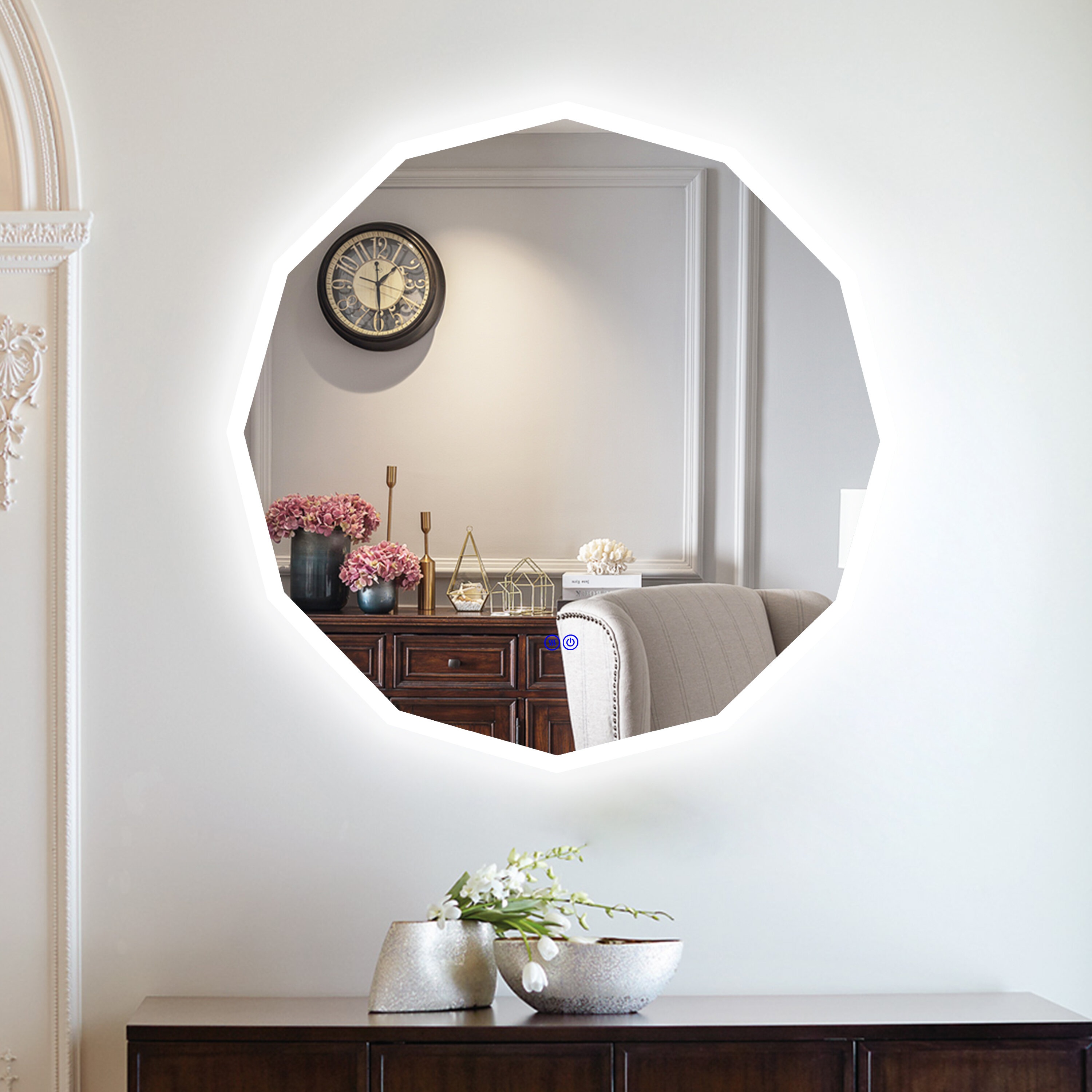 Riaz Round LED Glass Wall Mirror