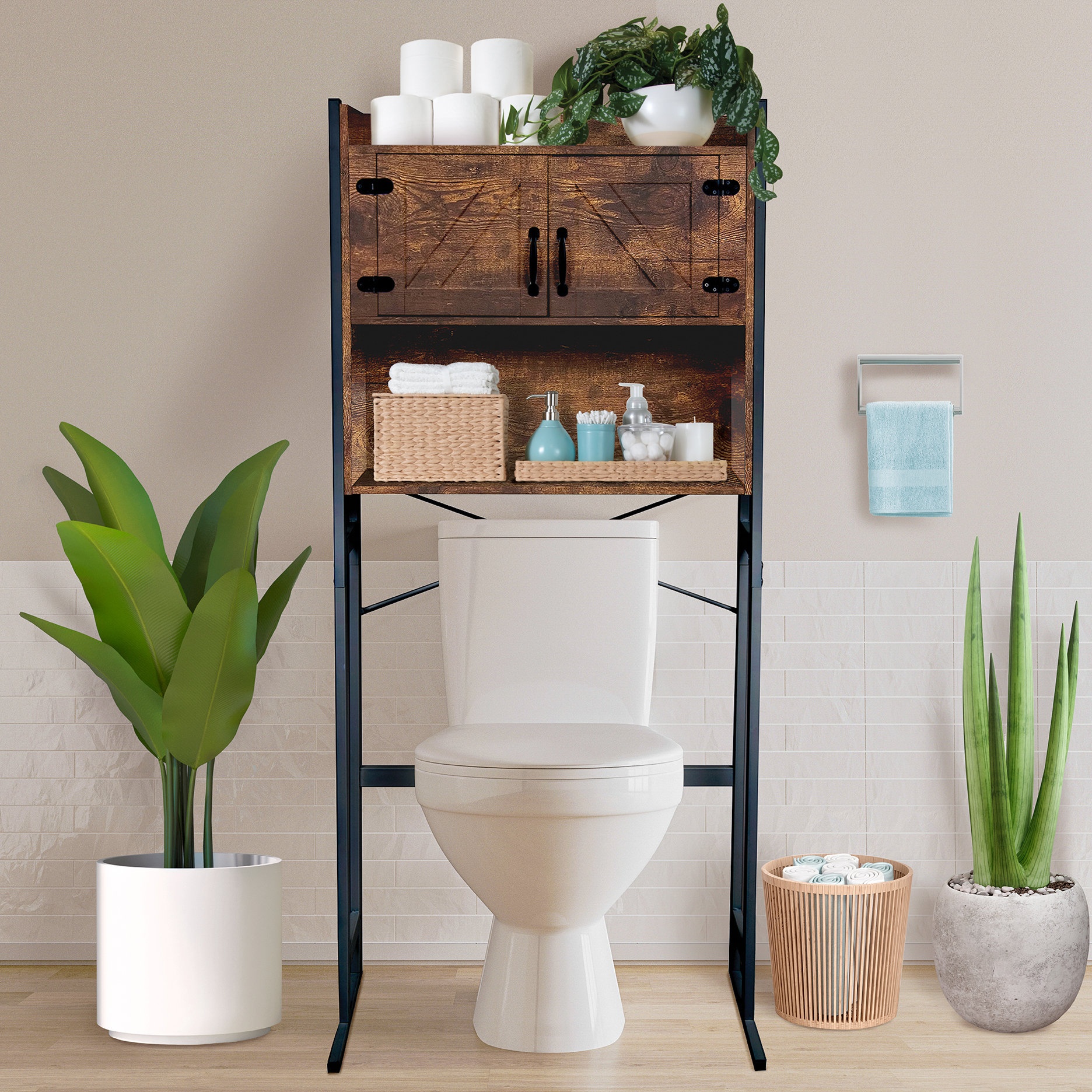 Kings Brand Furniture - Over The Toilet Storage Etagere Bathroom Rack  Shelves Organizer, Pewter