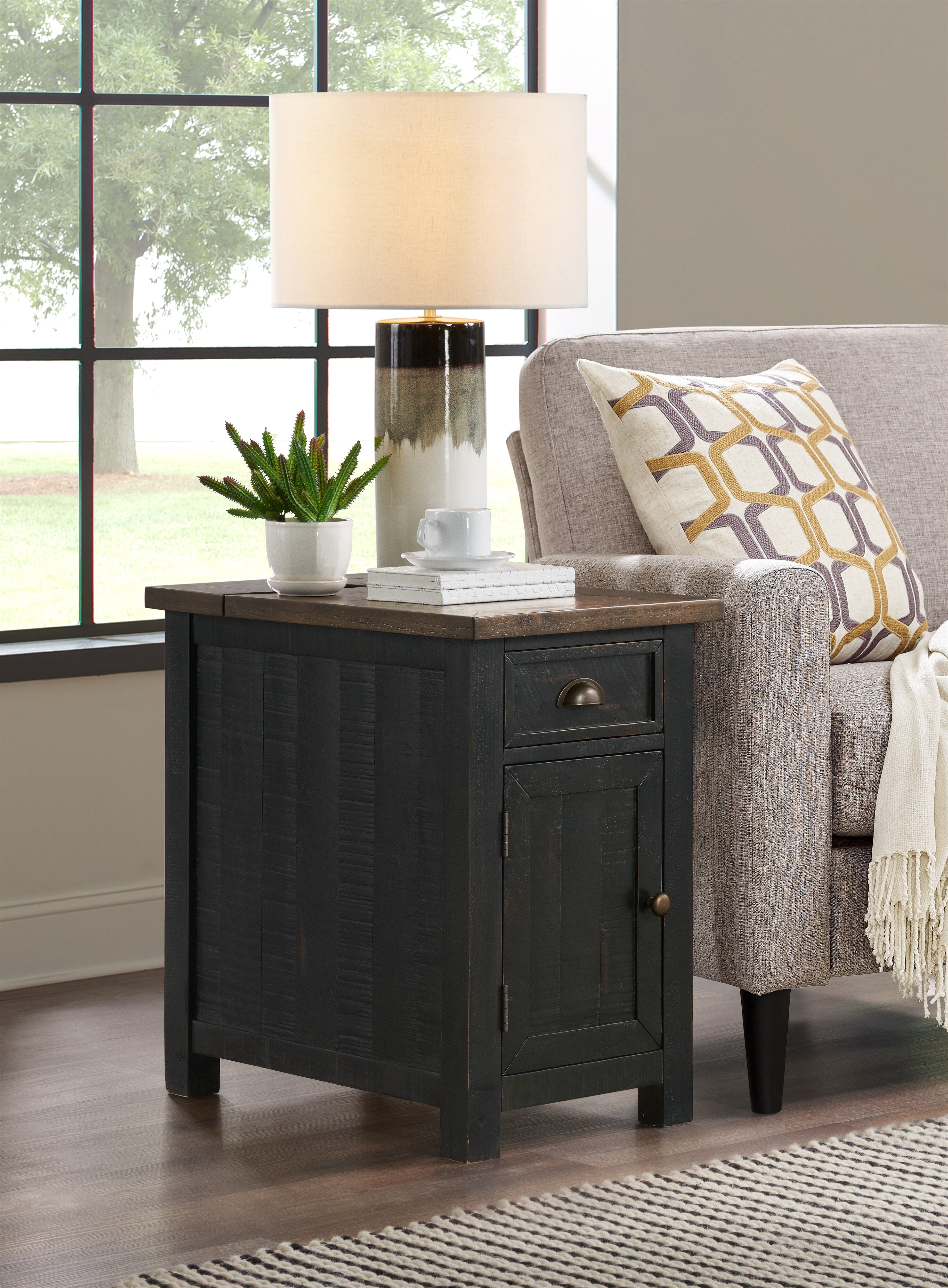 Risner 25'' Tall Solid Wood End Table with Storage and Built-In Outlets