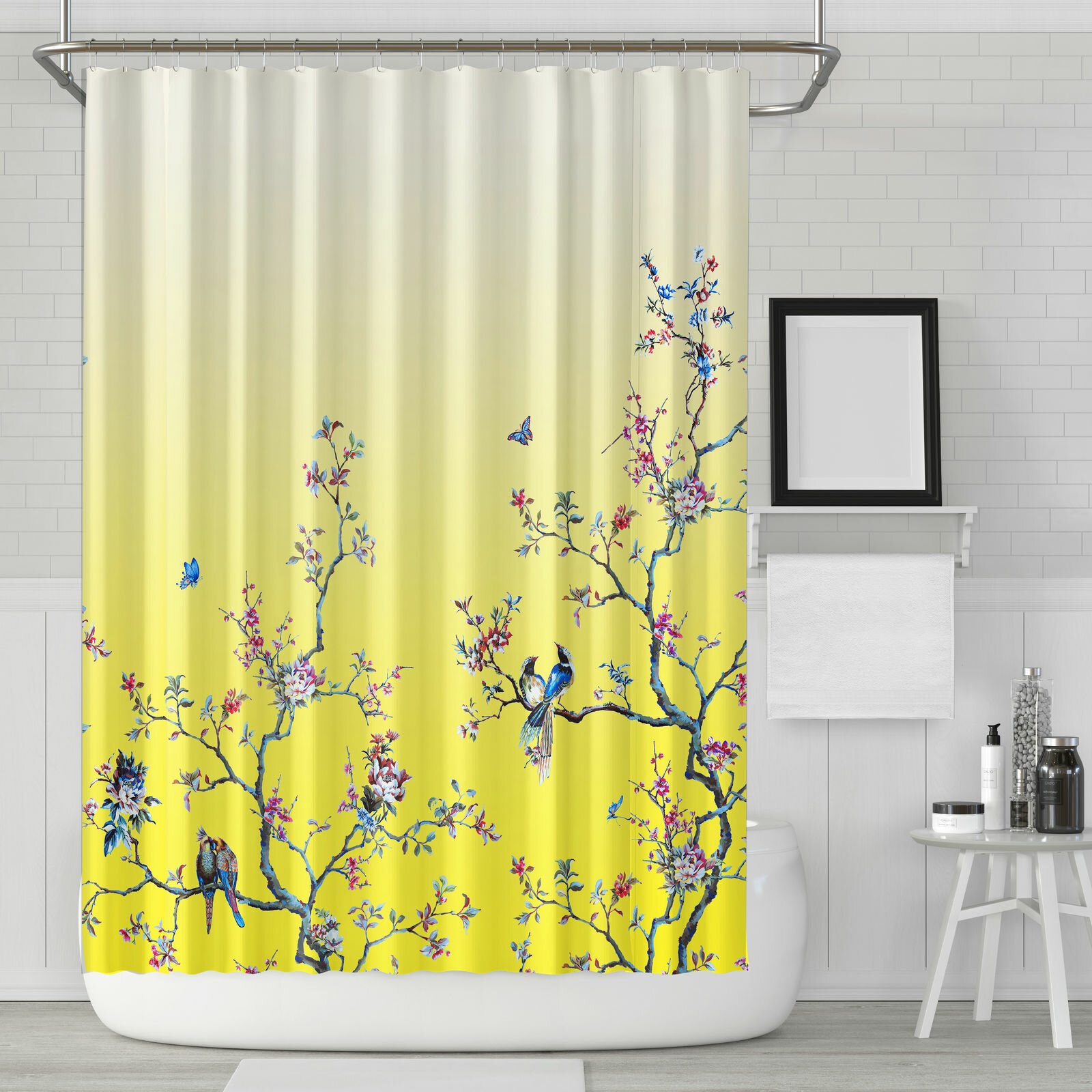 Robinett Flower Birds Single Shower Curtain + Hooks