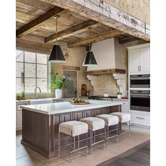 Rustic kitchen with weathered wooden ceiling