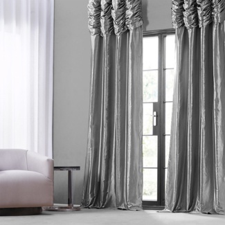 Ryker Ruched Solid Faux Silk Curtains for Bedroom - Room Darkening Curtains for Large Window Single Panel
