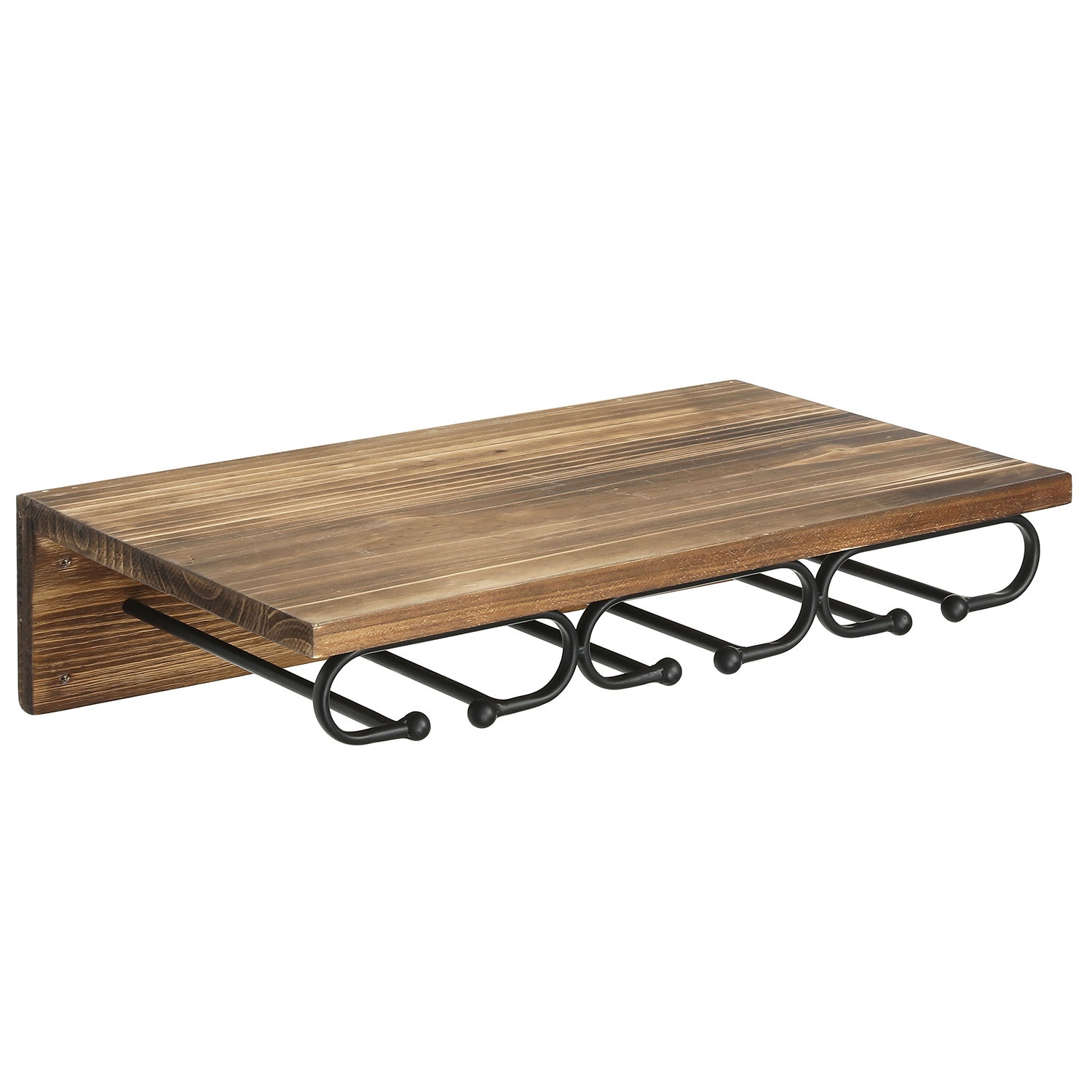 Saulean 3 Bottle Solid Wood Wall Mounted Wine Bottle & Glass Rack in Brown