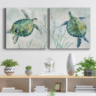 Seaglass Turtle I - 2 Piece Wrapped Canvas Print