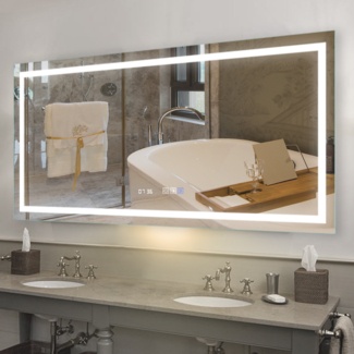 Seam LED Bathroom Mirror, Wall Mounted Anti-Fog Large Dimmable Lighted Vanity Mirror