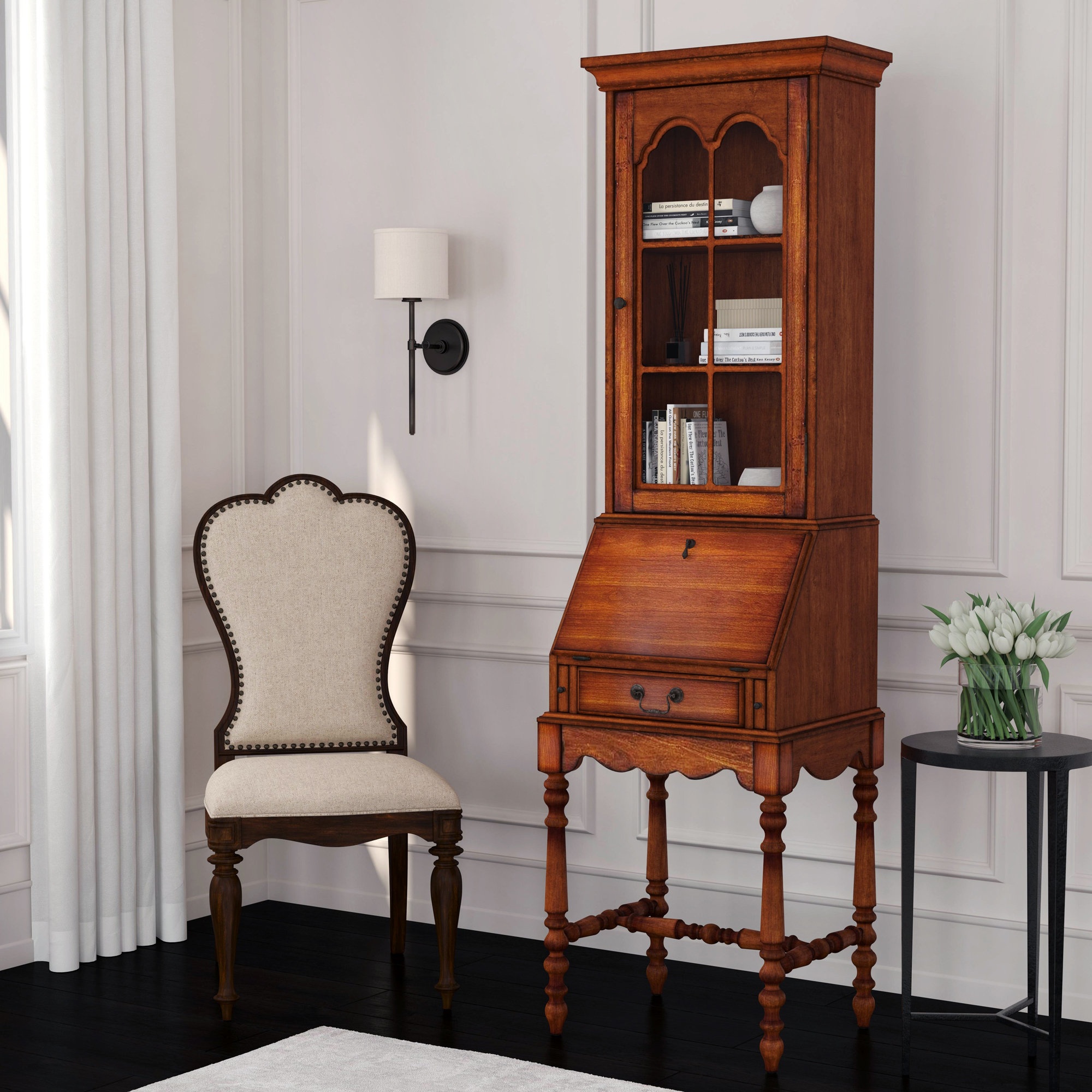 Antique Desk With Curio Cabinet