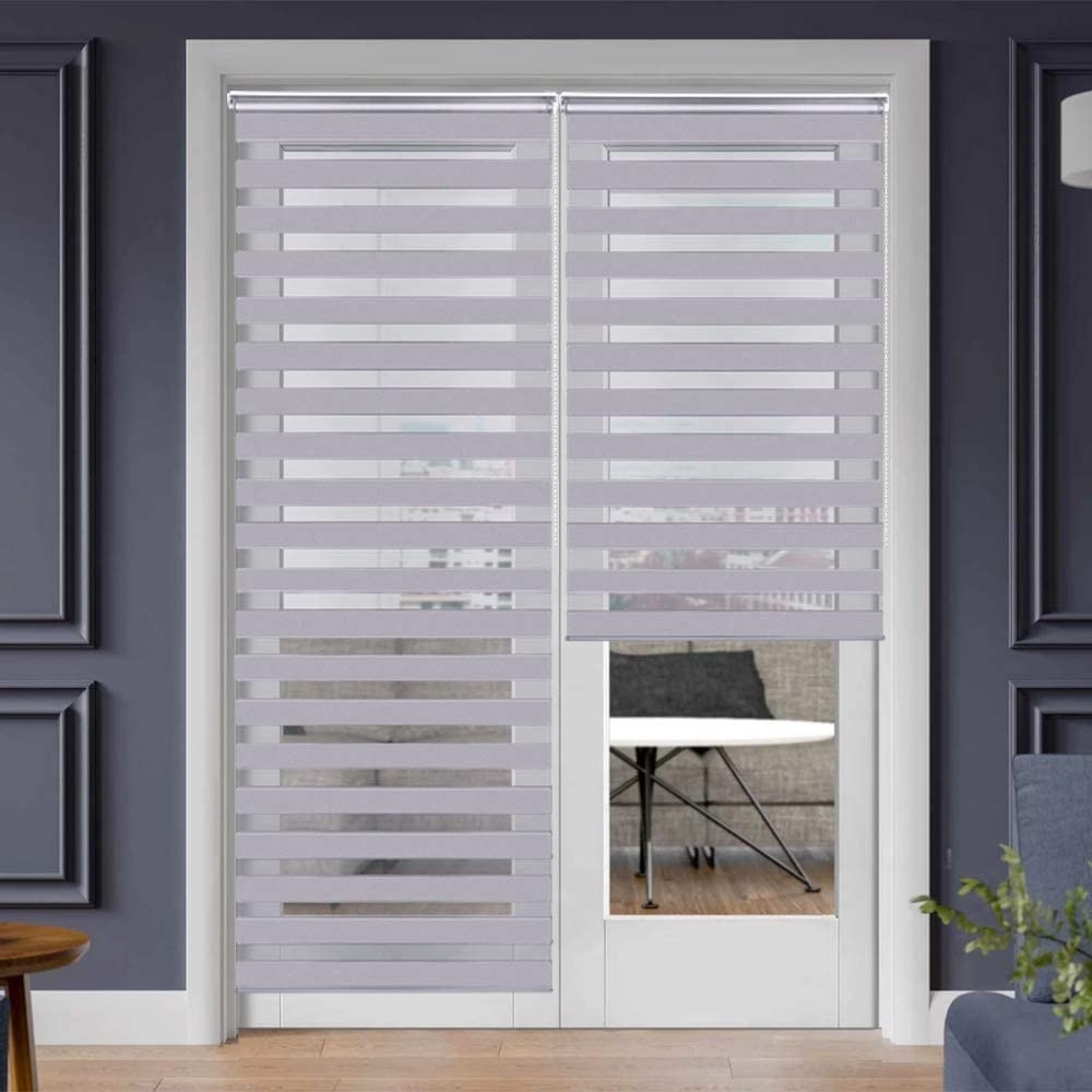 SEEYE Zebra Blinds for Windows French Door Blinds Roller Dual Shades Light Control Window Treatments Horizontal Day and Night Sheer, 29.5" W x 90" H, Grey