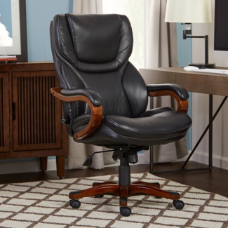 Serta Conway Big and Tall Executive Ergonomic Office Chair with Lumber Support and Wood Accents