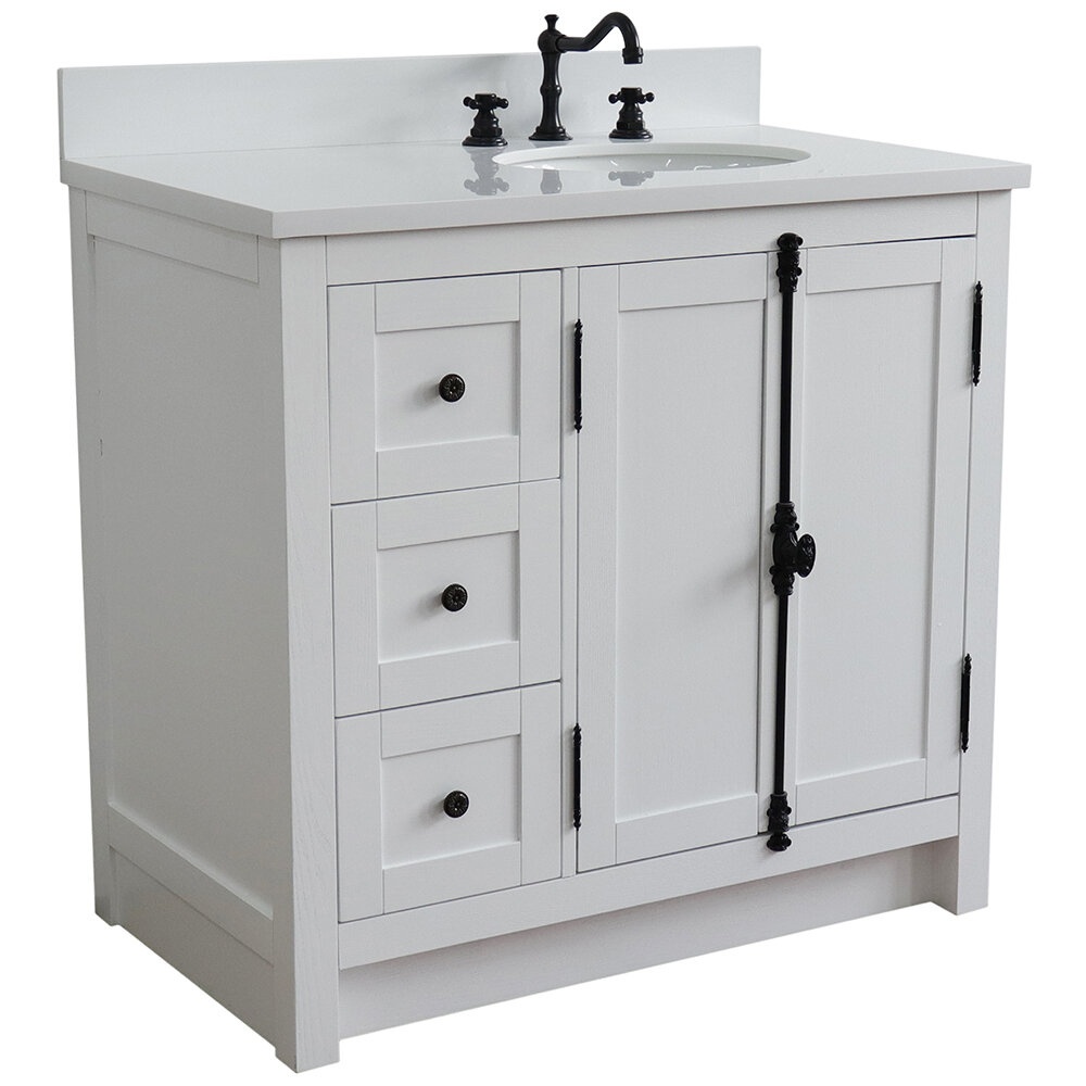 Seshadri 37'' Free-standing Single Bathroom Vanity with Stone Vanity Top