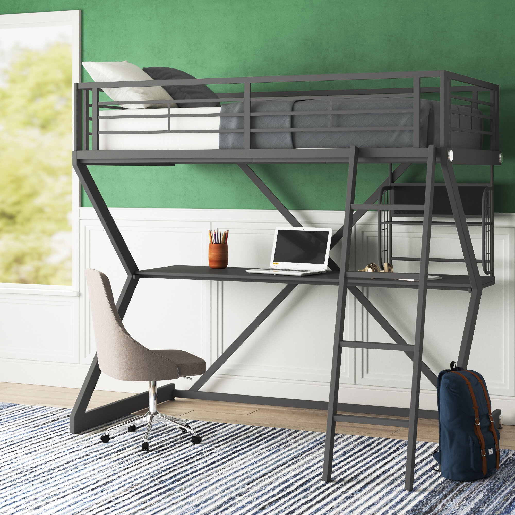 Sherie Full Loft Bed with Built-in-Desk by Harriet Bee