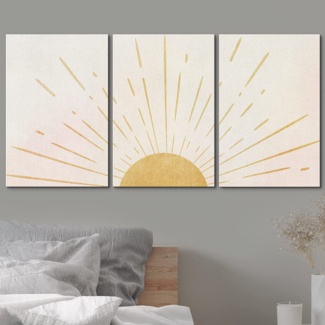 Shining Yellow Sun - 3 Piece Wrapped Canvas Print
