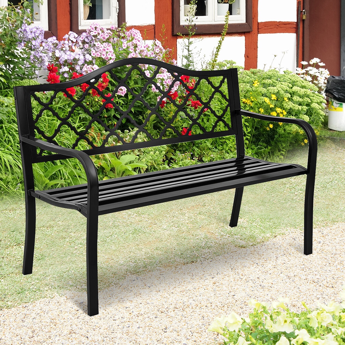 Wrought iron deals porch bench