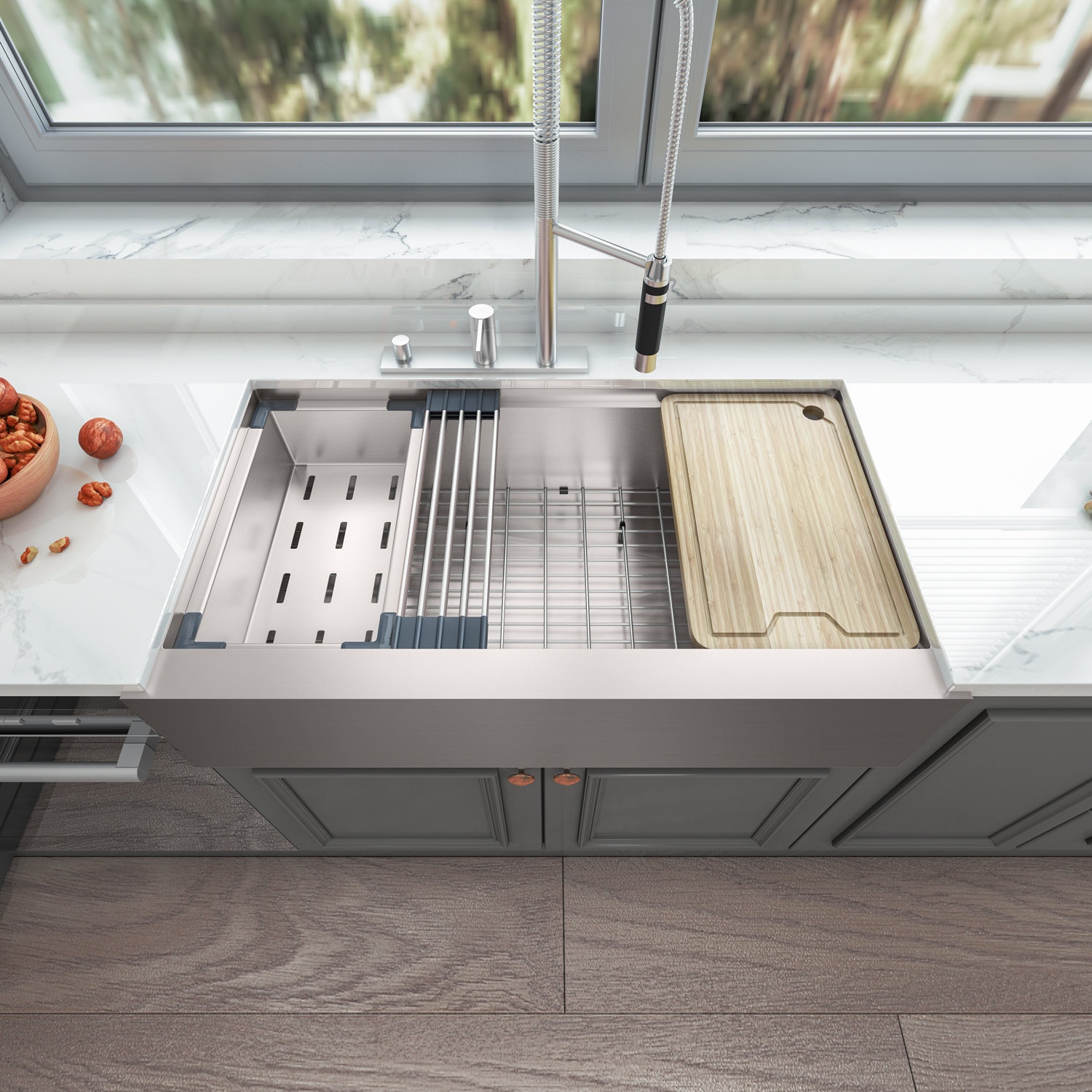 Sinber 20.25'' W Single Bowl Stainless Steel Farmhouse Kitchen Sink with 1 Faucet Hole