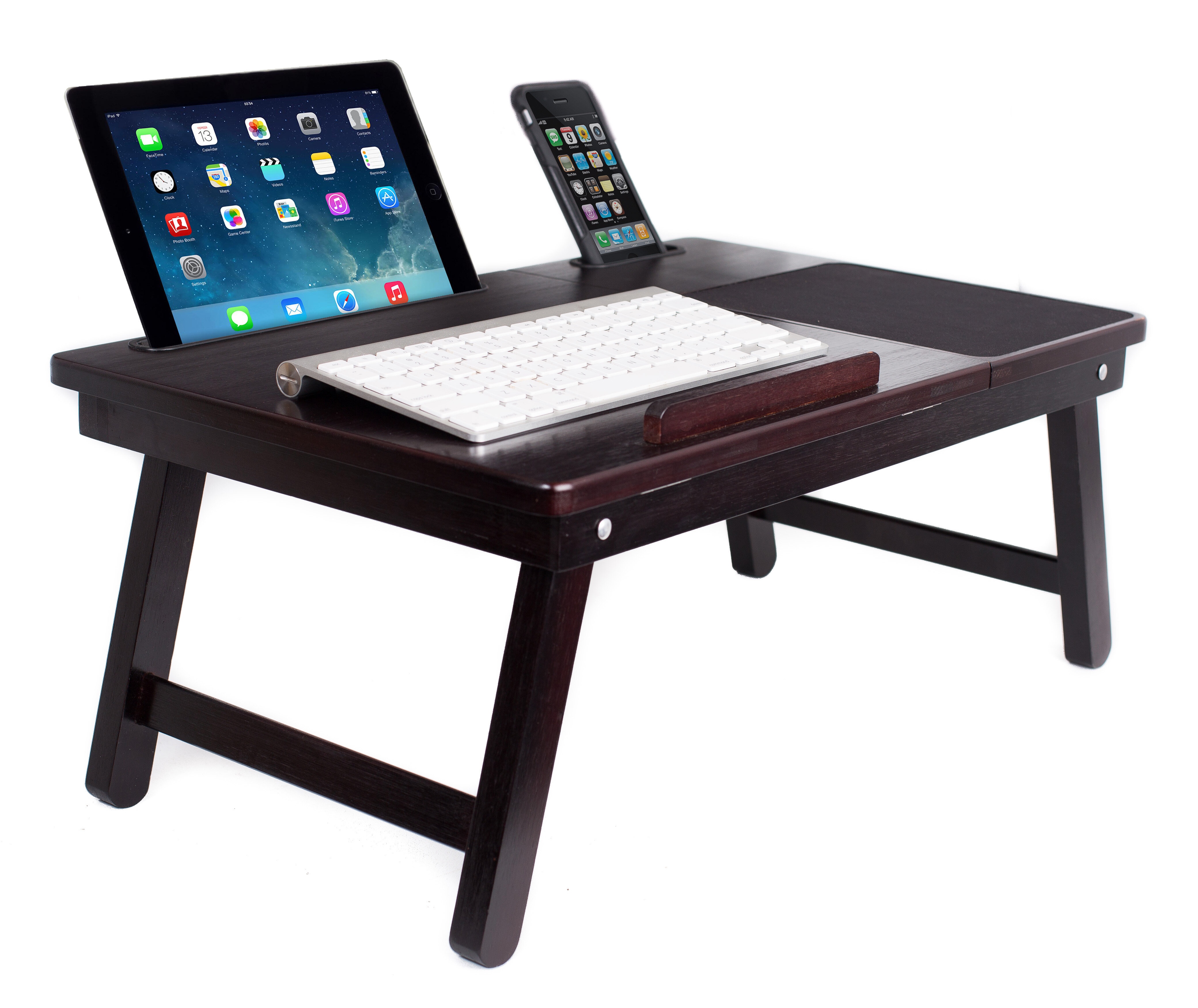 Laptop Lap Desk, Portable with Foam Cushion, LED Desk Light, and Cup