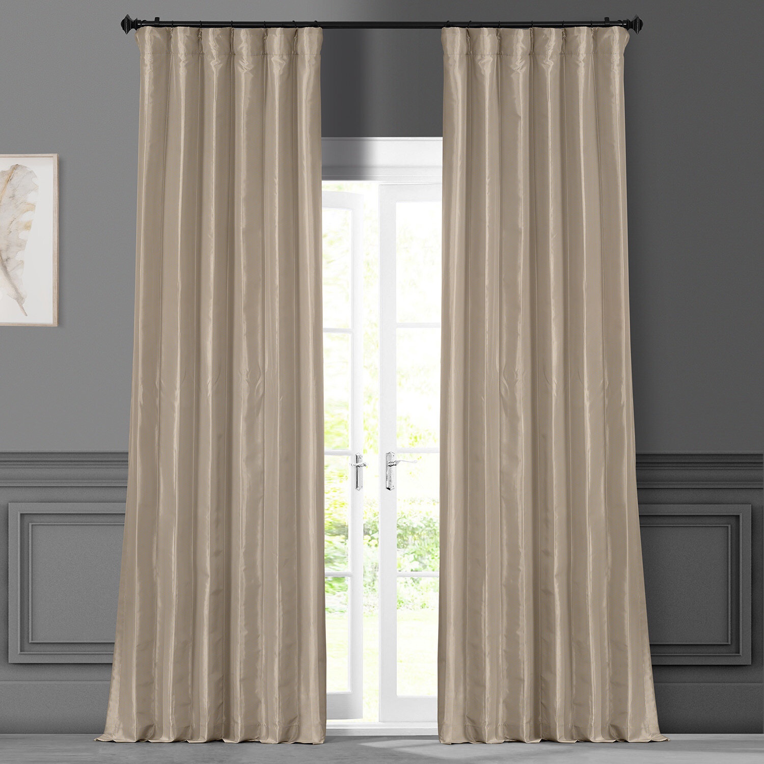 Solid Faux Silk Taffeta Curtains for Bedroom Room Darkening Curtains for Large Window Single Panel