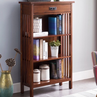 Solid Wood Slatted Bookcase in Mission Oak