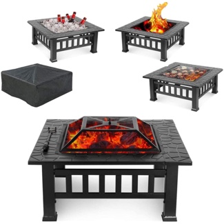 Spencir 14'' H x 32'' W Iron Outdoor Fire Pit Table with Lid
