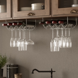 Spinella 4 Bottle Hanging Wine Bottle & Glass Rack