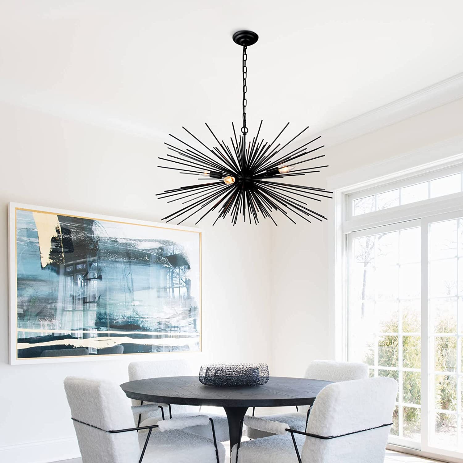 Sputnik Pendant Light 4-light Satellite Chandelier Modern Pendant Lighting Fixture Black Mid Century Starburst Chandelier For Dining Room Living Room Kitchen Island Foyer Bedroom