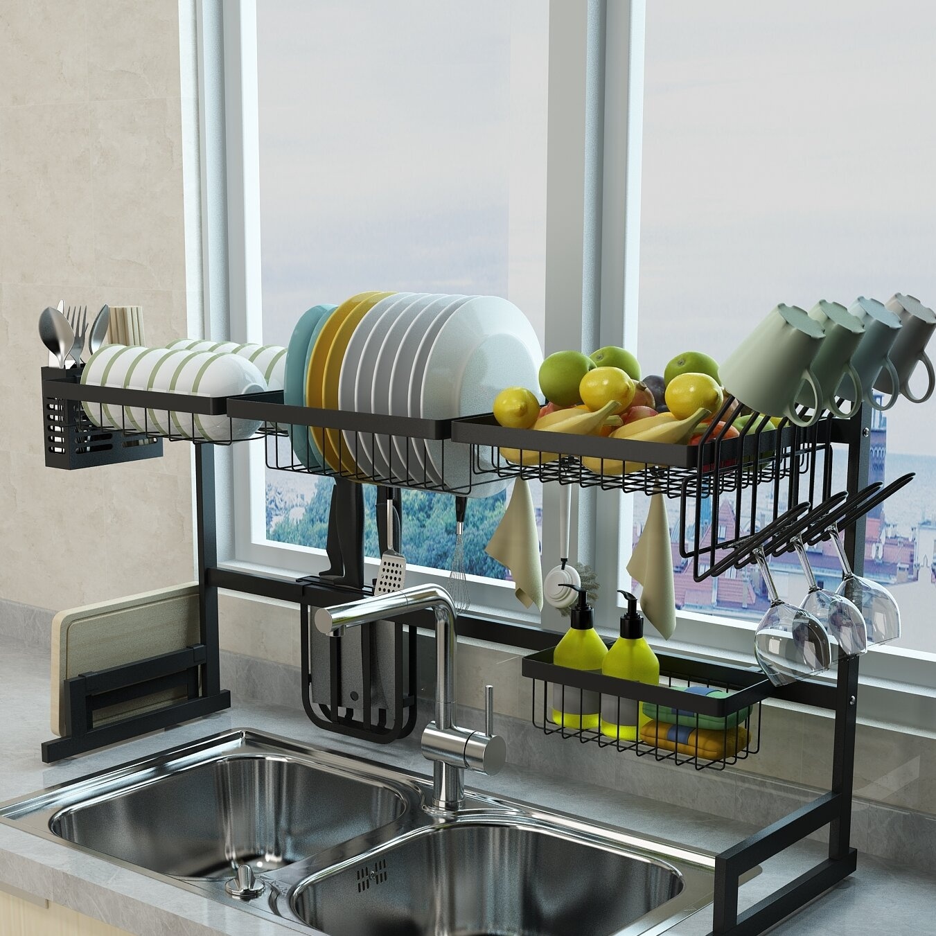 PremiumRacks Stainless Steel Over The Sink Dish Rack - Roll Up - Durab