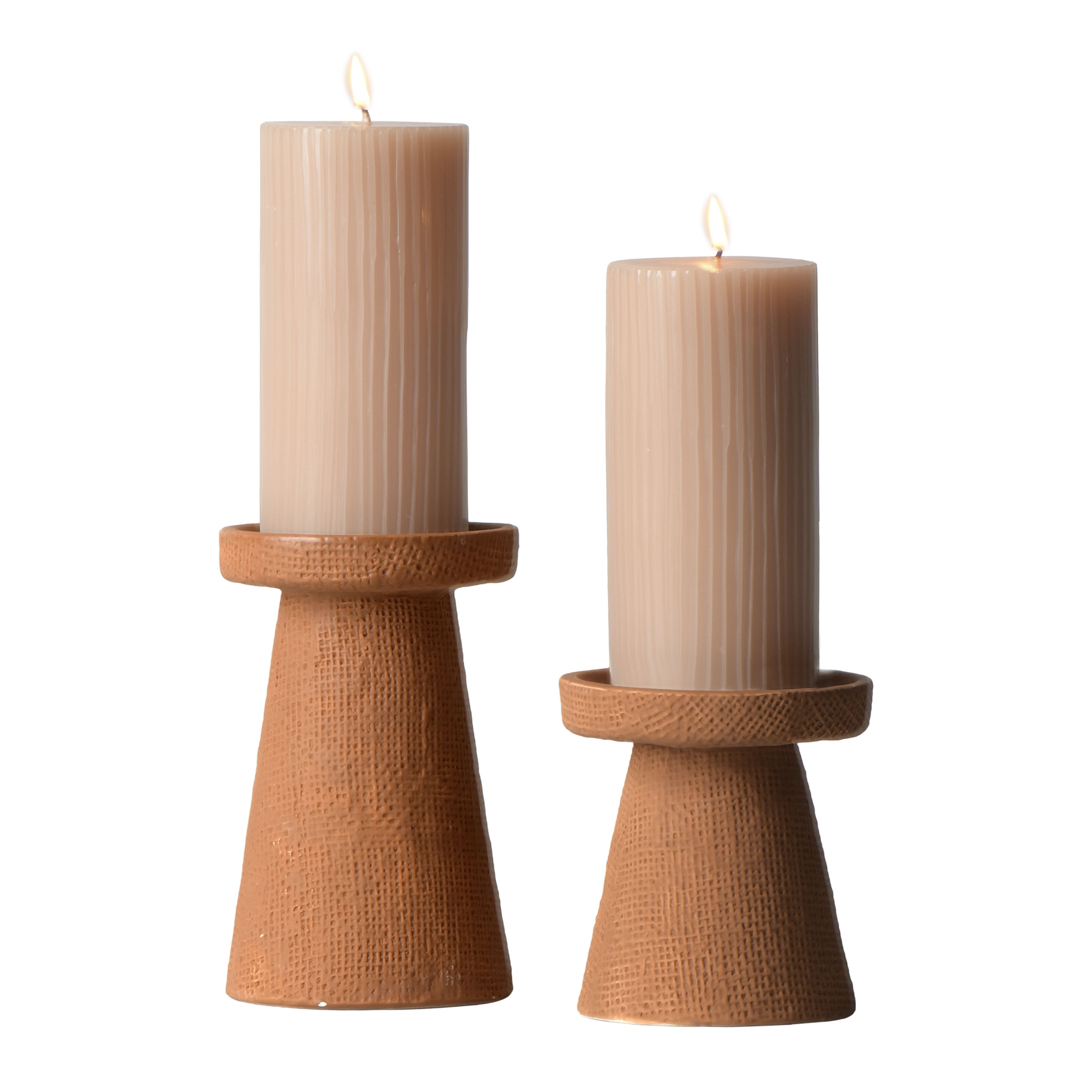 Stoneware Pillar & Taper Candle Holders, Set Of 2