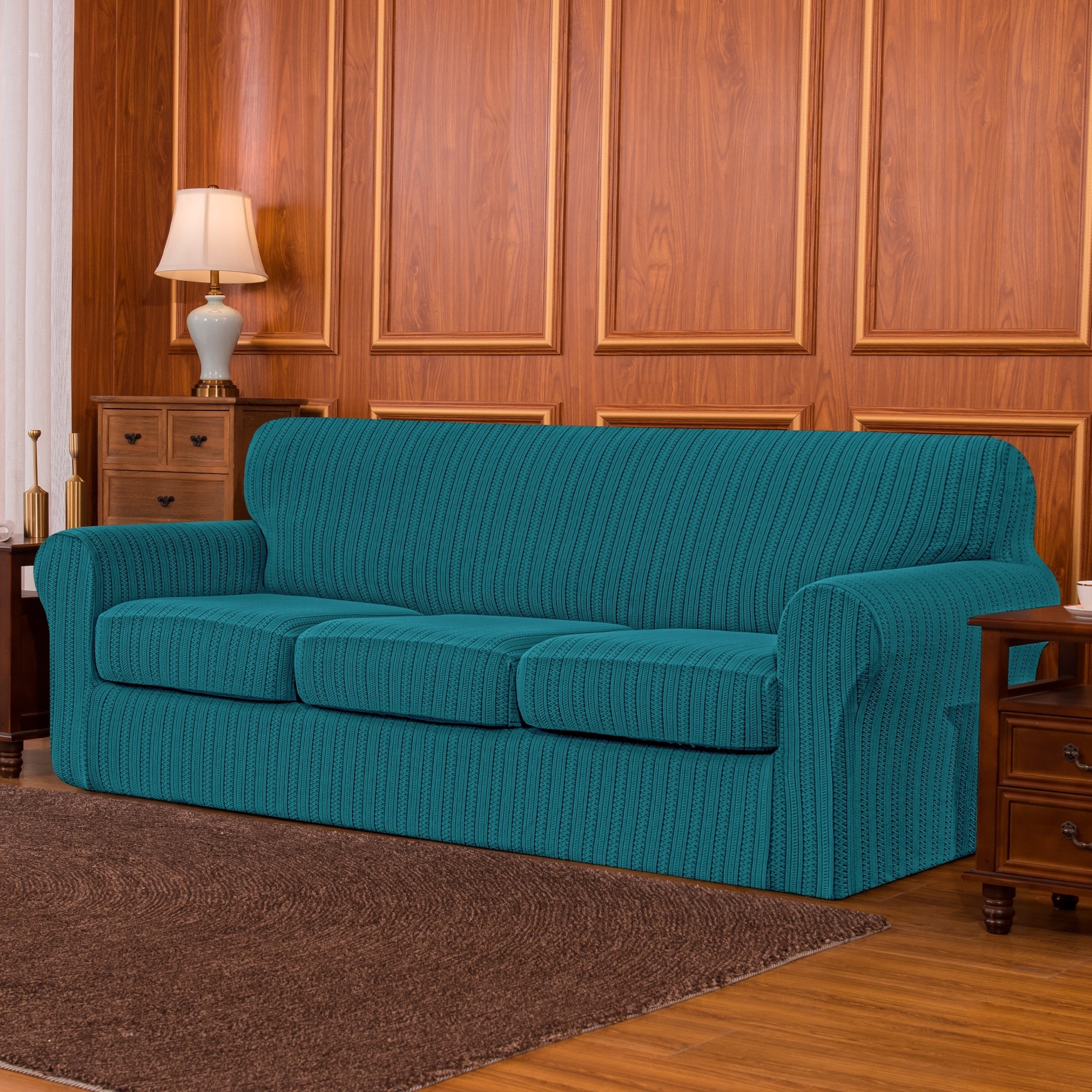 Striped Jacquard Stretchy Soft Box Cushion Sofa Slipcover
