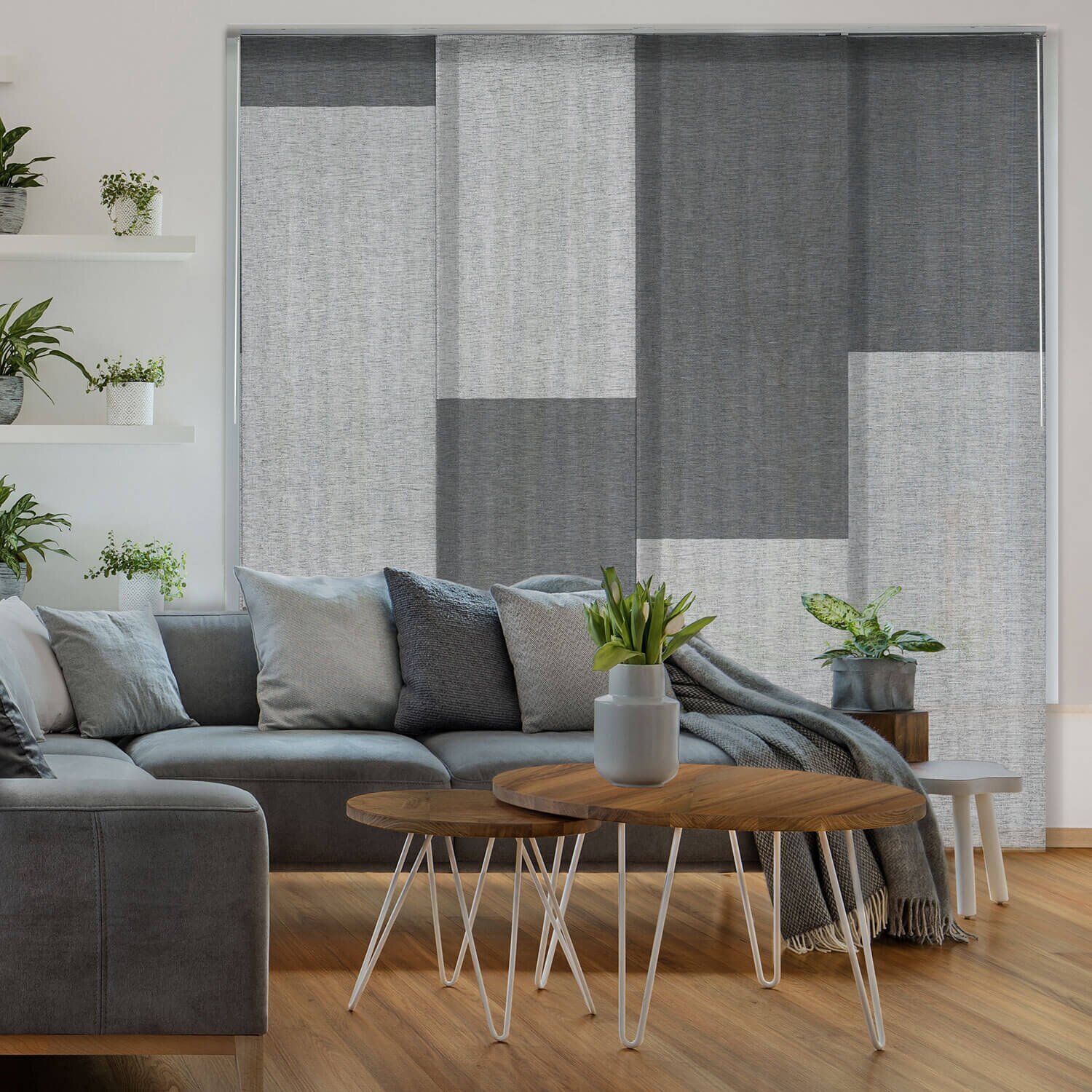 Subdued Grey Panels Sliding Glass Door Blinds