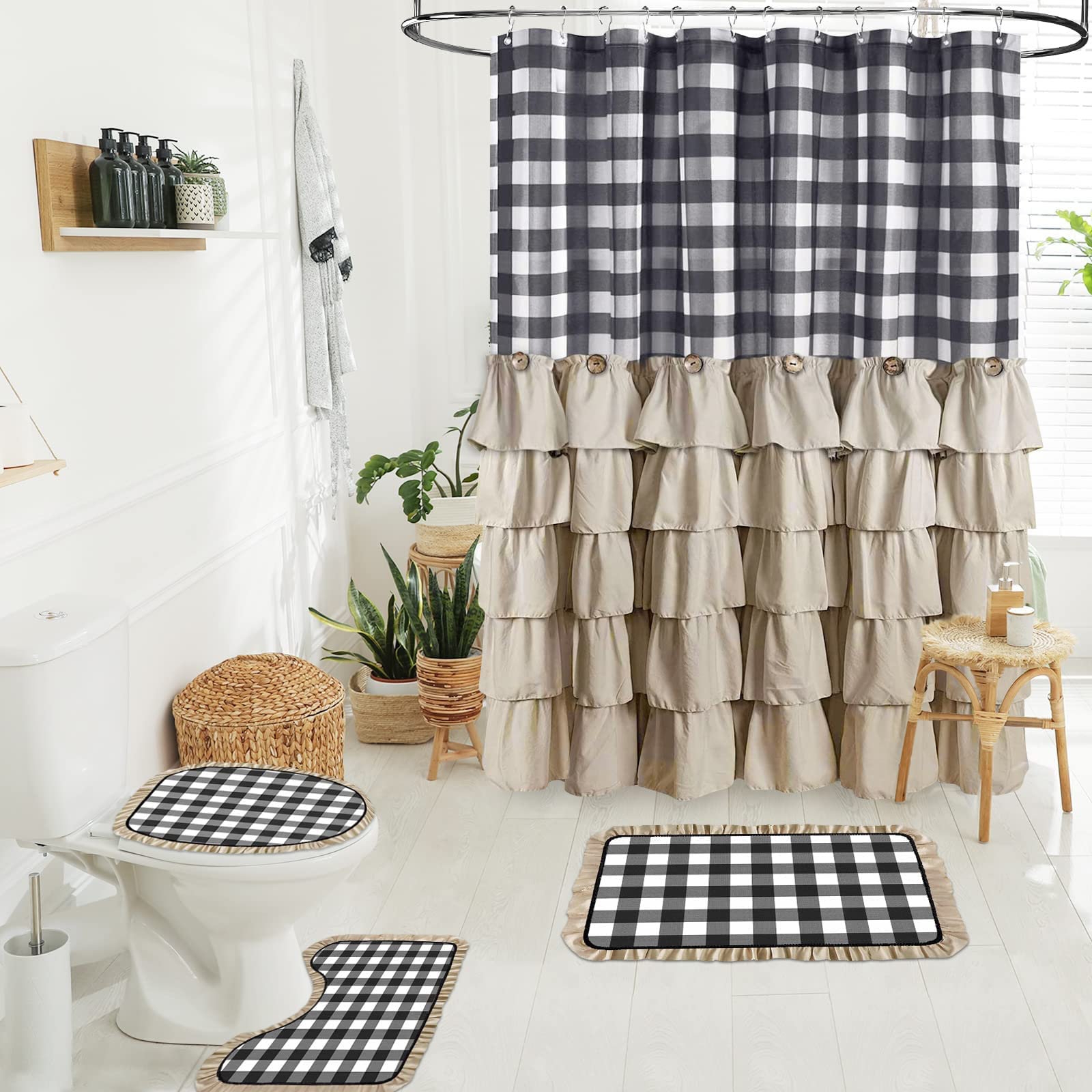 Tamichael 16 Piece Striped Shower Curtain Set + Hooks