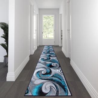 Tellus Collection Modern Ocean Wave Design Olefin Indoor Area Rug