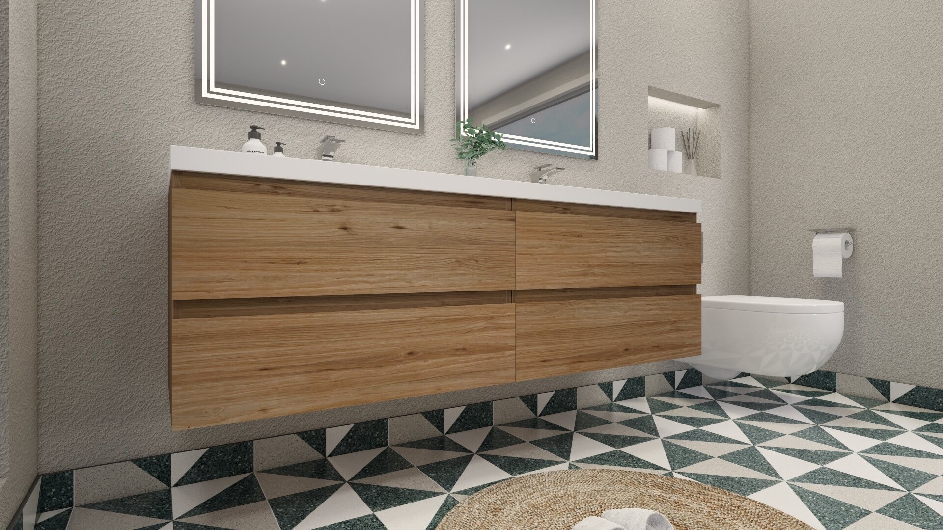 Temelec 72" Wall-Mounted Double Bathroom Vanity Set