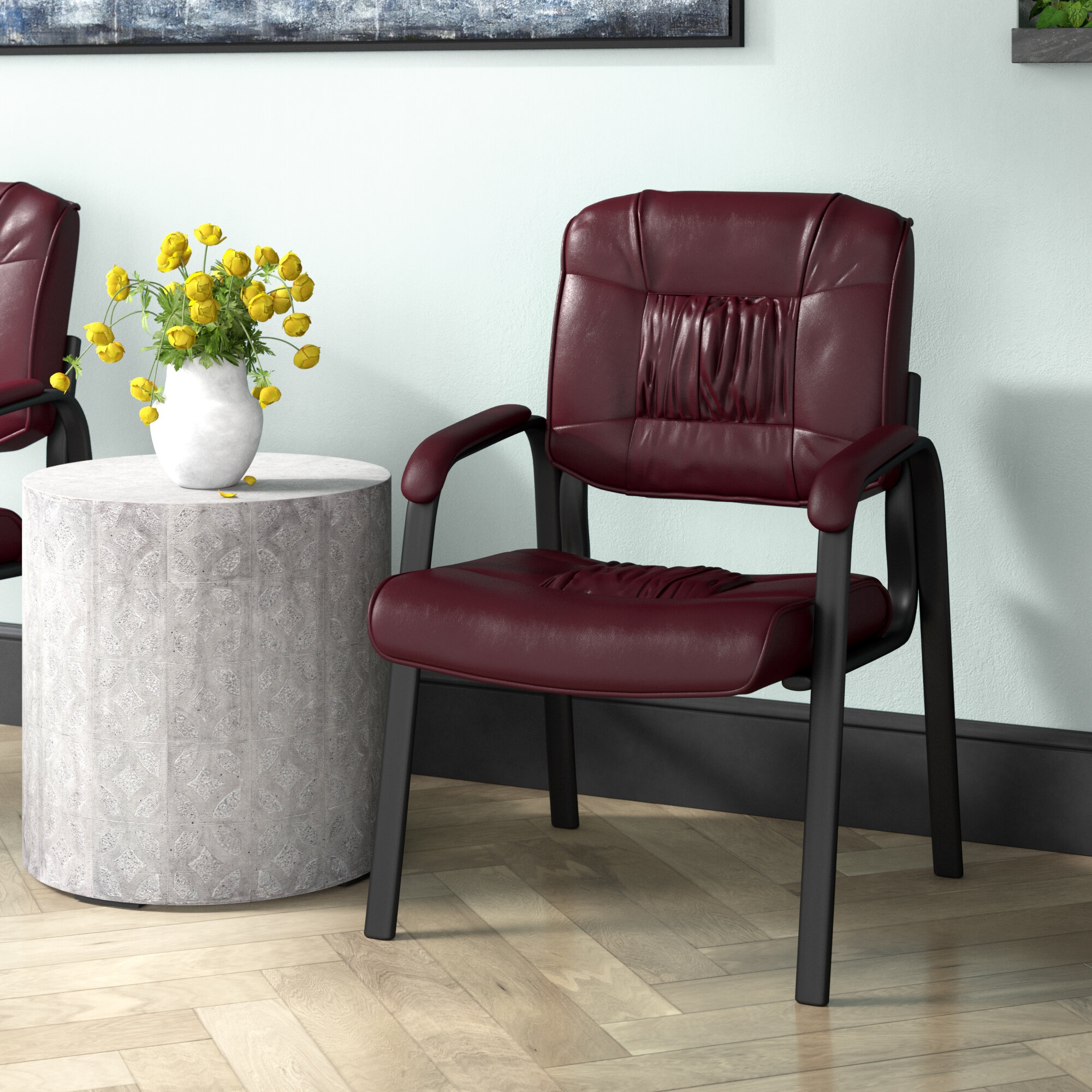 Terrance 24" W Leather Seat Waiting Room Chair with Metal Frame