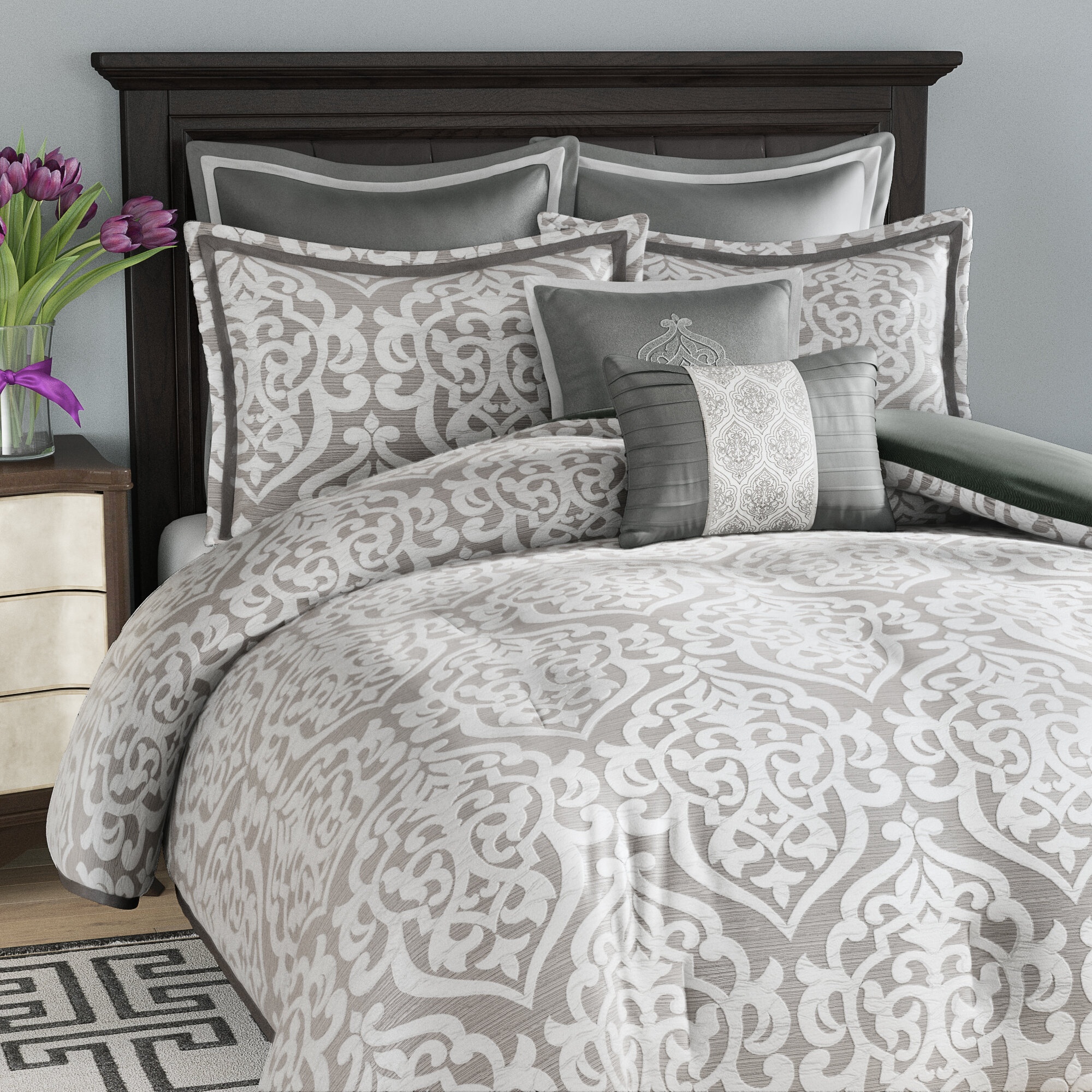 Tess Jacquard Medallion 8 Piece Comforter Set