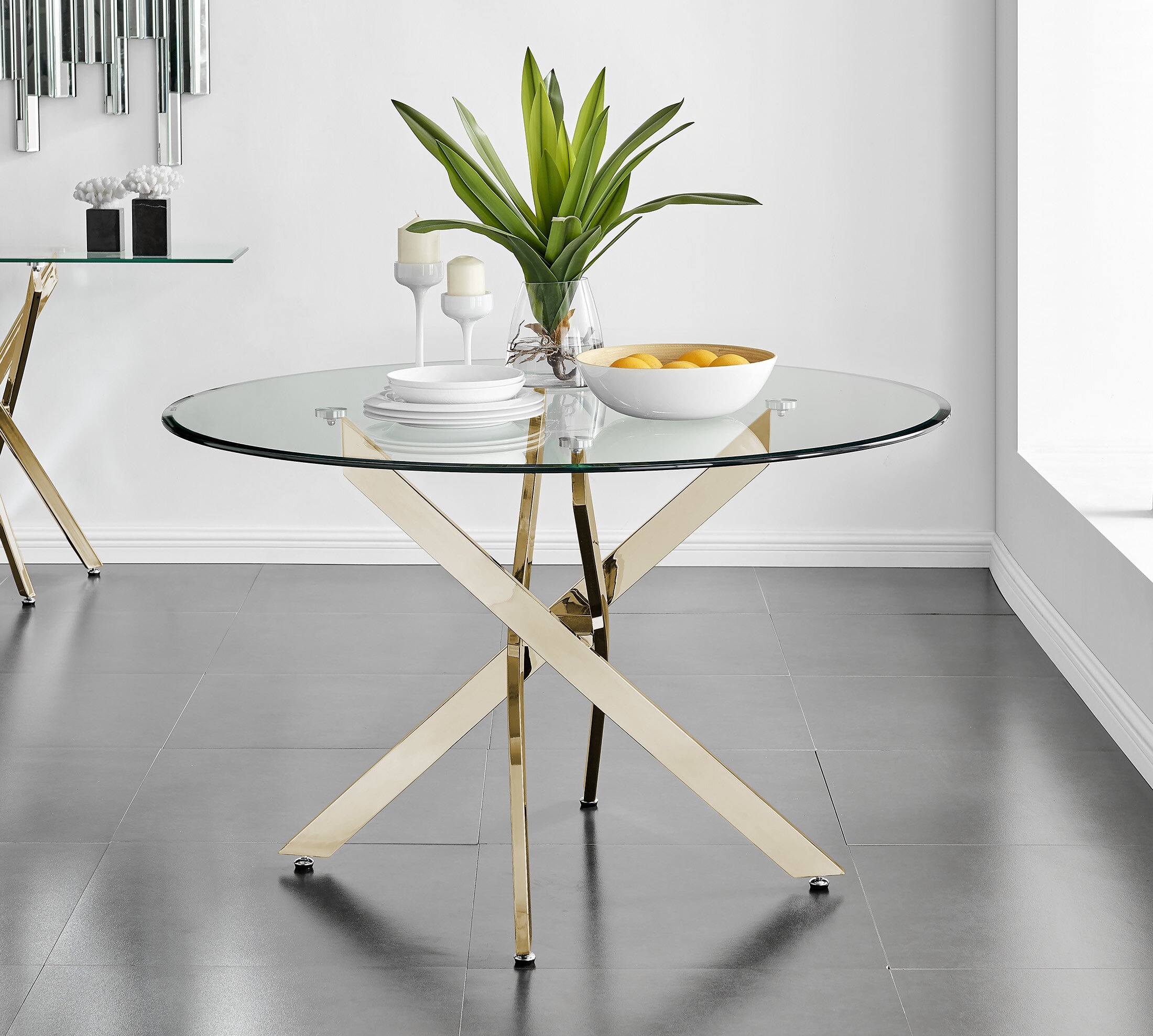Tierra Sleek Metal and Glass Round Dining Table Modern Design 47.24"