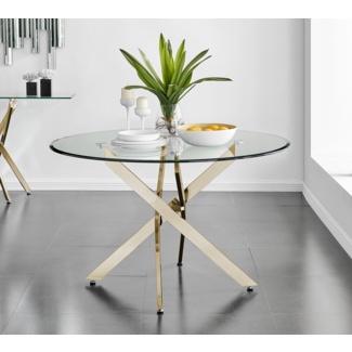 Tierra Sleek Metal and Glass Round Dining Table Modern Design 47.24"