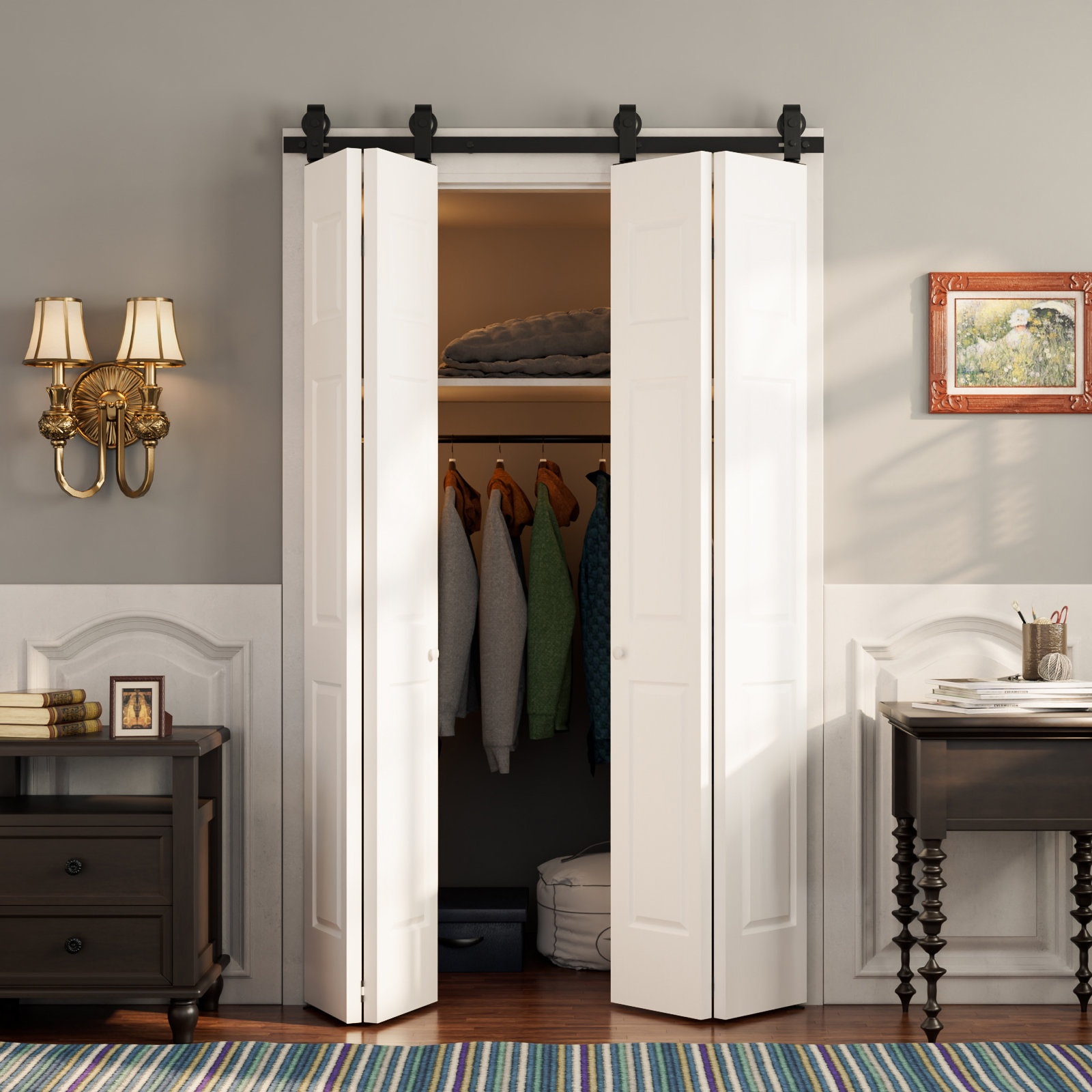 Top Mount Bi-Fold Sliding Double Barn Door Hardware