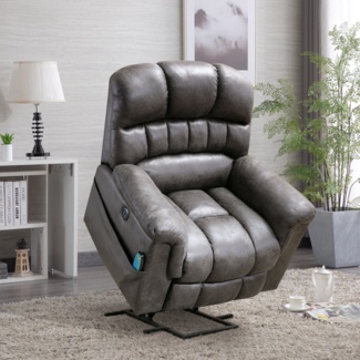 Tosun Oversized 42" Wide Leather Power Lift Recliner with Heating and Massage