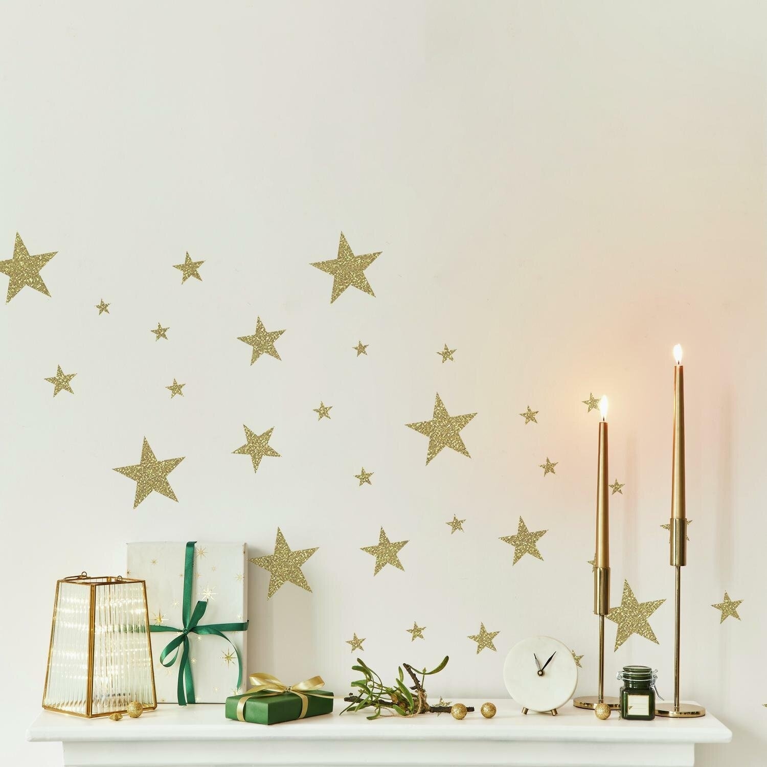 Gold Stars Wall Decals Set for Nursery Decor, Easy Peel and Stick