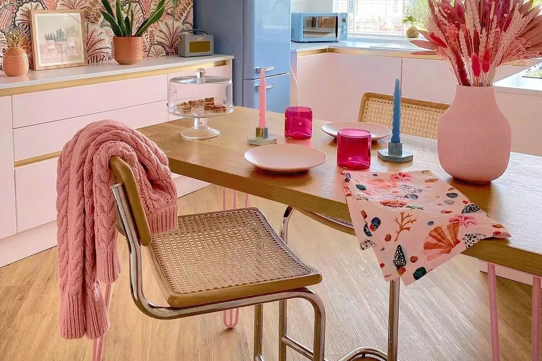 Versatile cane chairs in retro kitchen