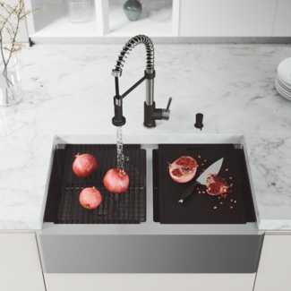 VIGO Oxford 20.5'' W Double Bowl Stainless Steel Farmhouse Kitchen Sink