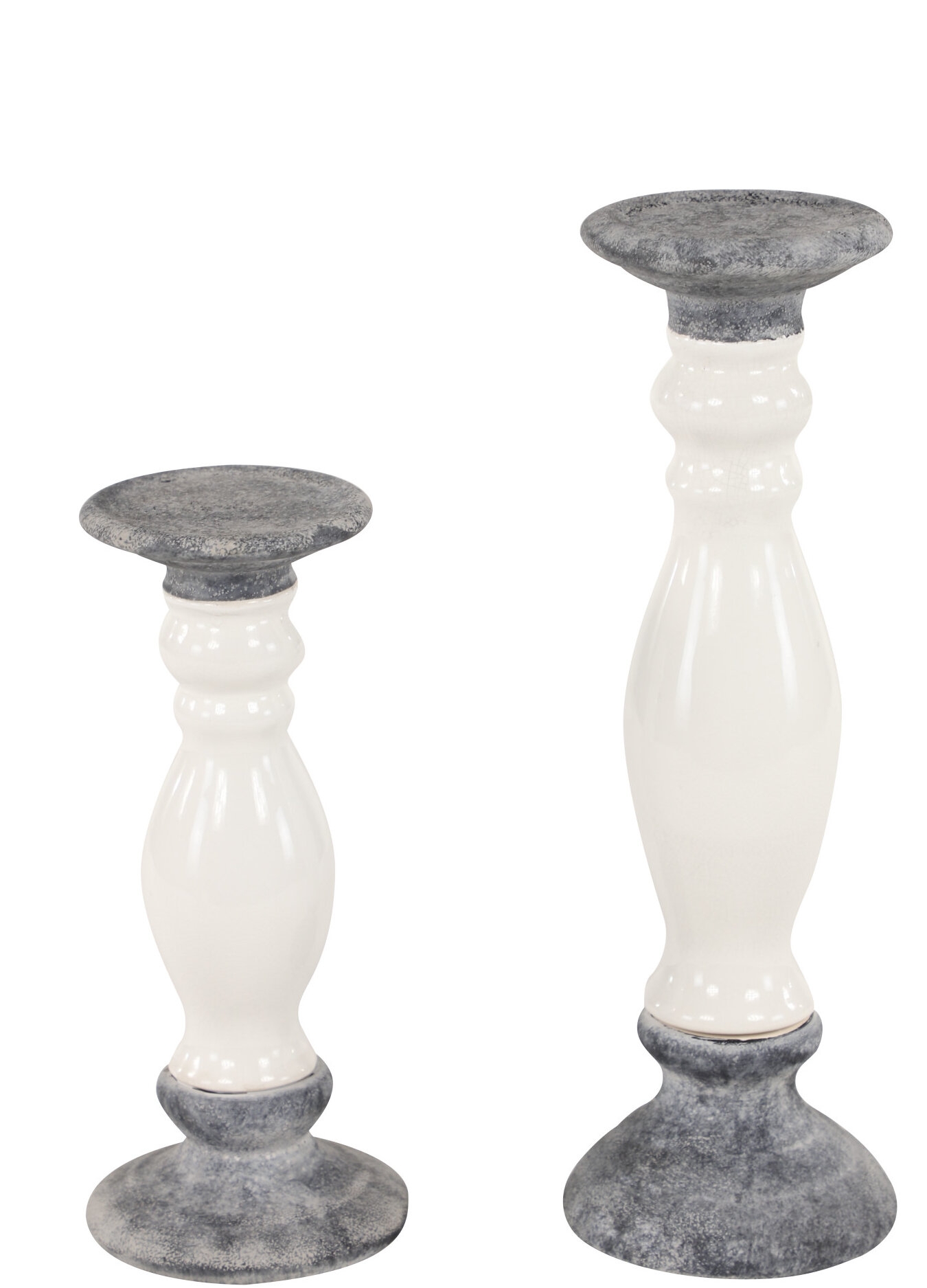 Vintage Textured 2 Piece Ceramic Candlestick Set