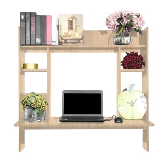 Wall Mounted Floating Computer Desk Wooden Hanging Table Standing Workstation With Storage Shelves Study, White
