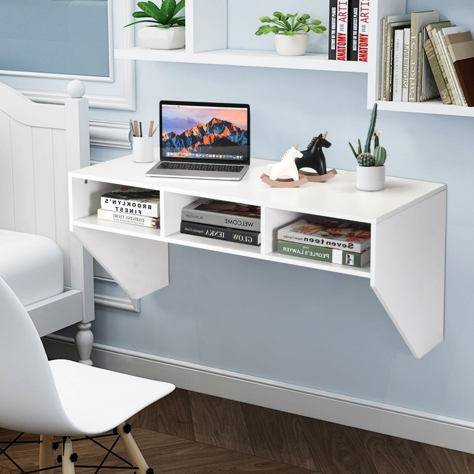 Computer Desk For Small Spaces - Space Saving Desk, Small Computer Desks, Bookcase Set, Wall Mounted Floating Desk