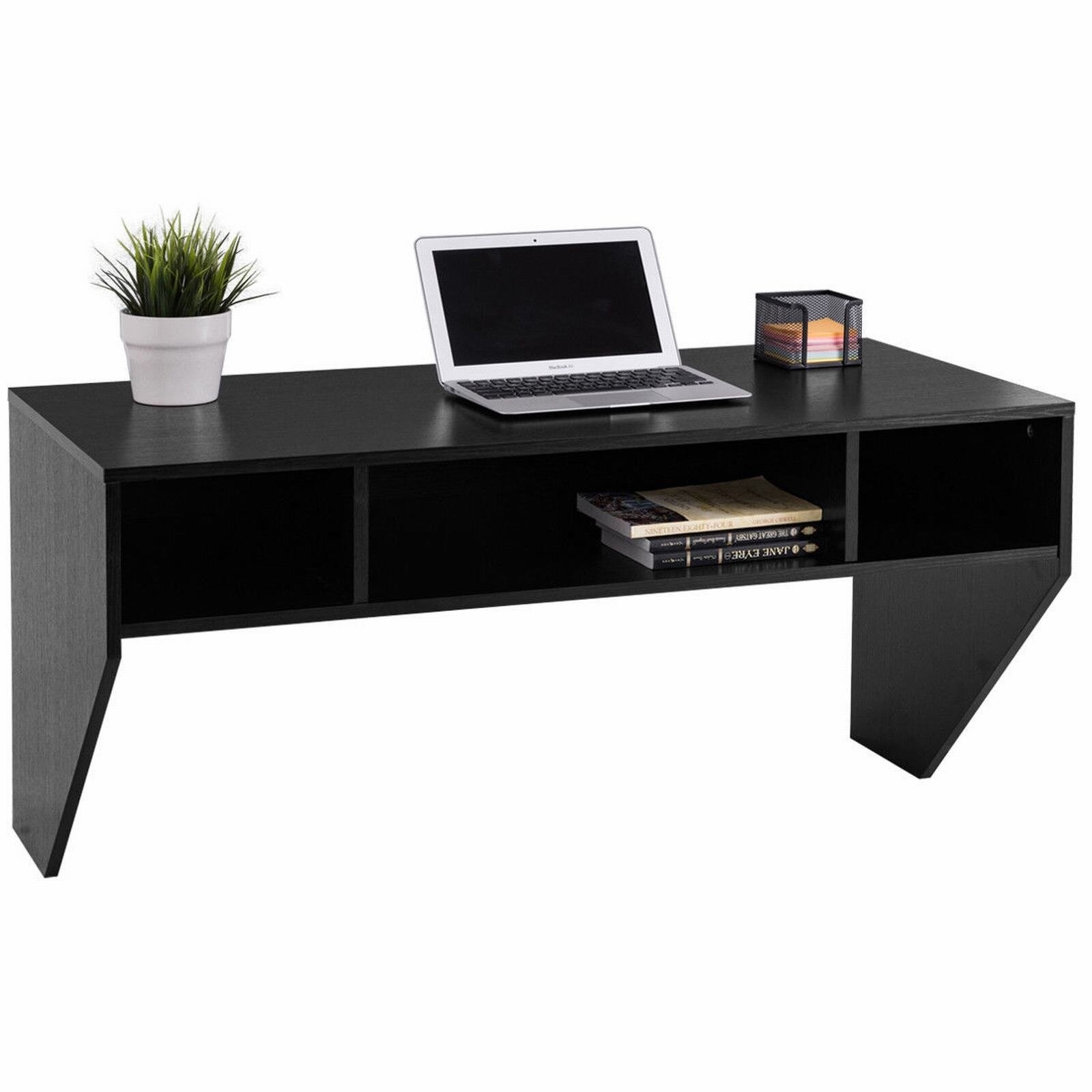 Wall Mounted Floating Sturdy Computer Table With Storage Shelf