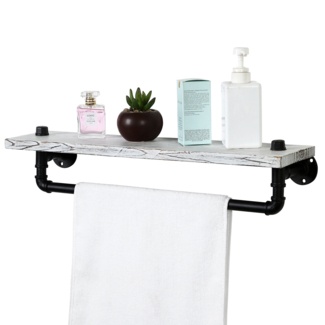 Black Metal and Burnt Wood Wall Mounted Towel Holder Rack with