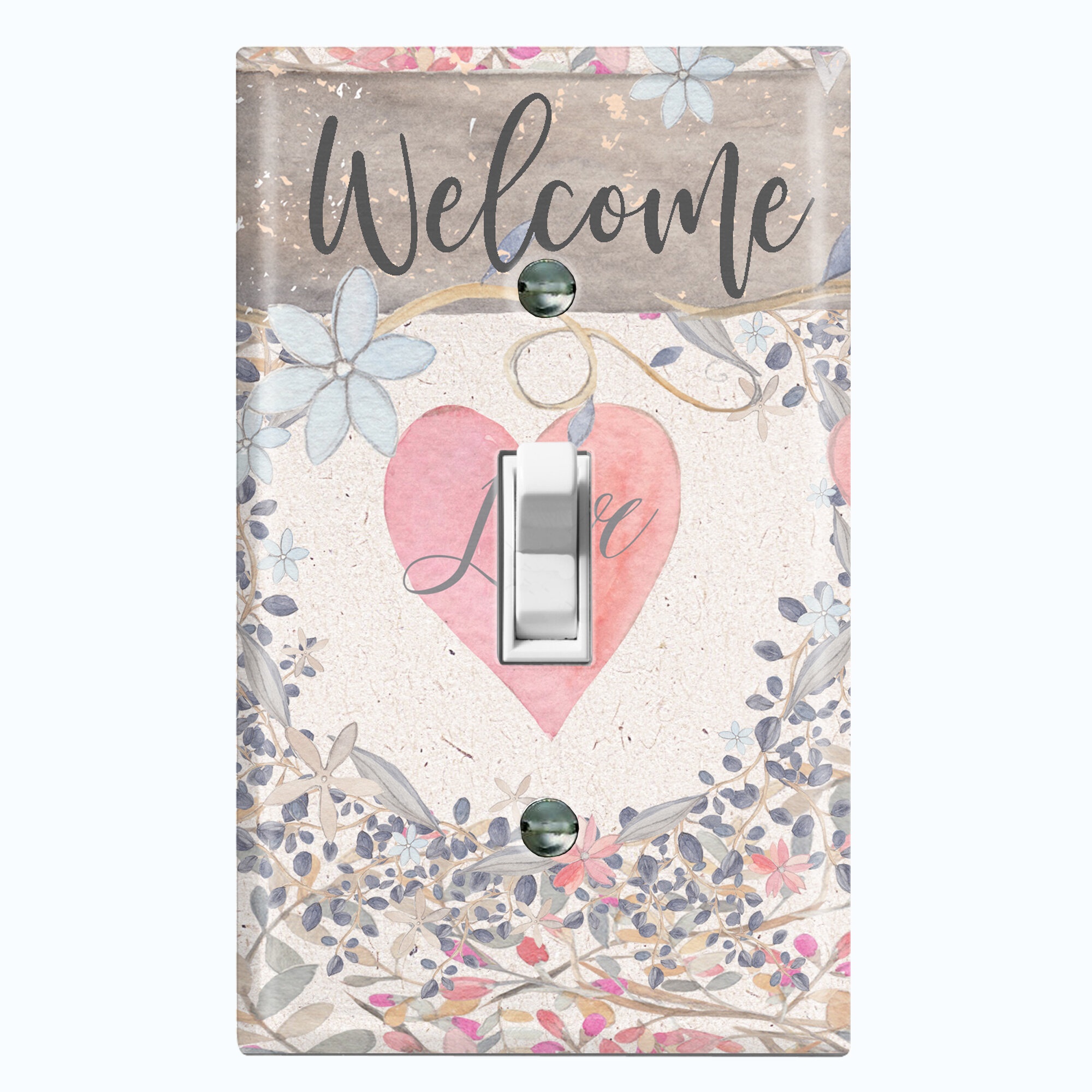Welcome Flower Love Heart 1-Gang Toggle Light Switch Wall Plate