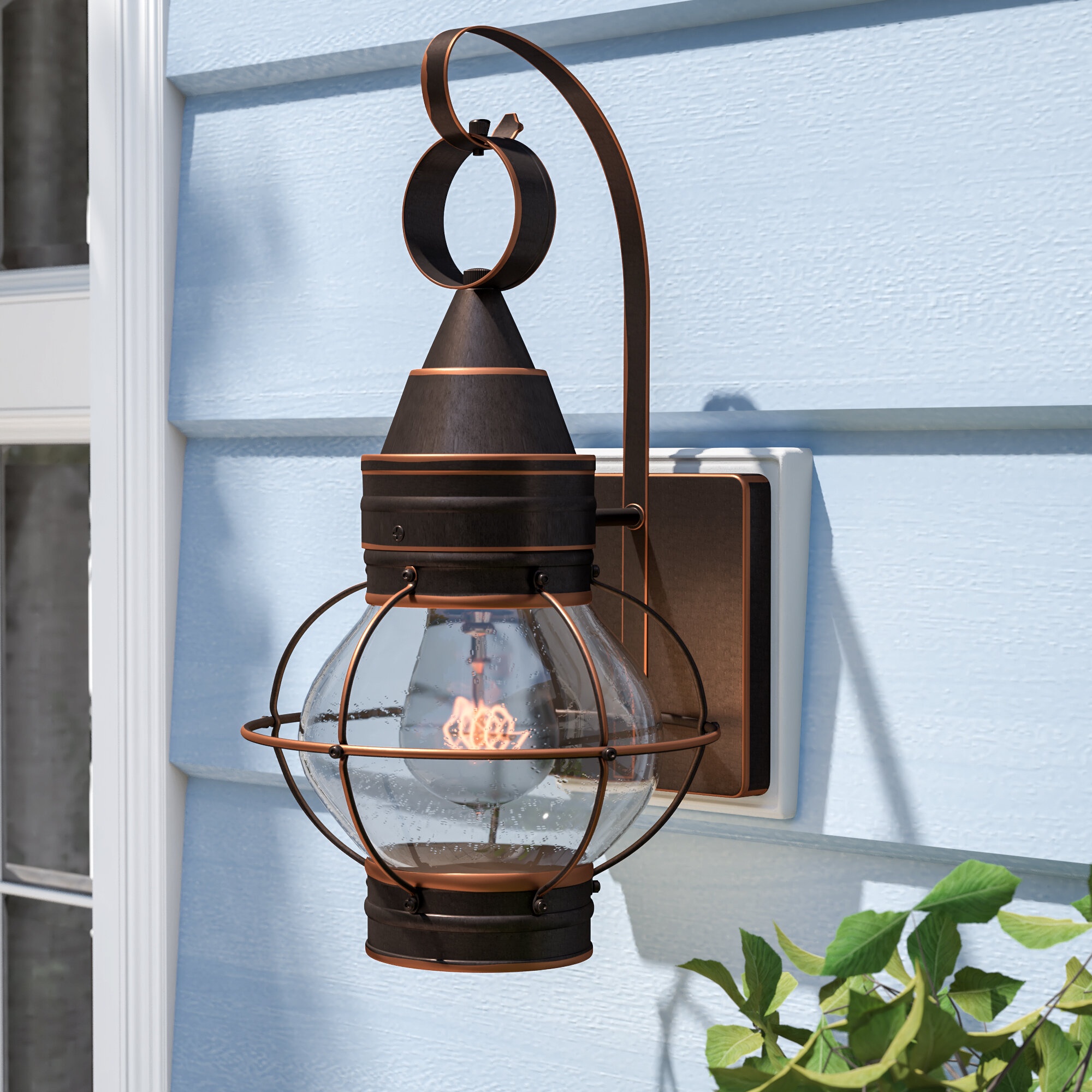 Nautical Bulkhead Brass Exterior Light Frosted Glass Shade Patio Porch