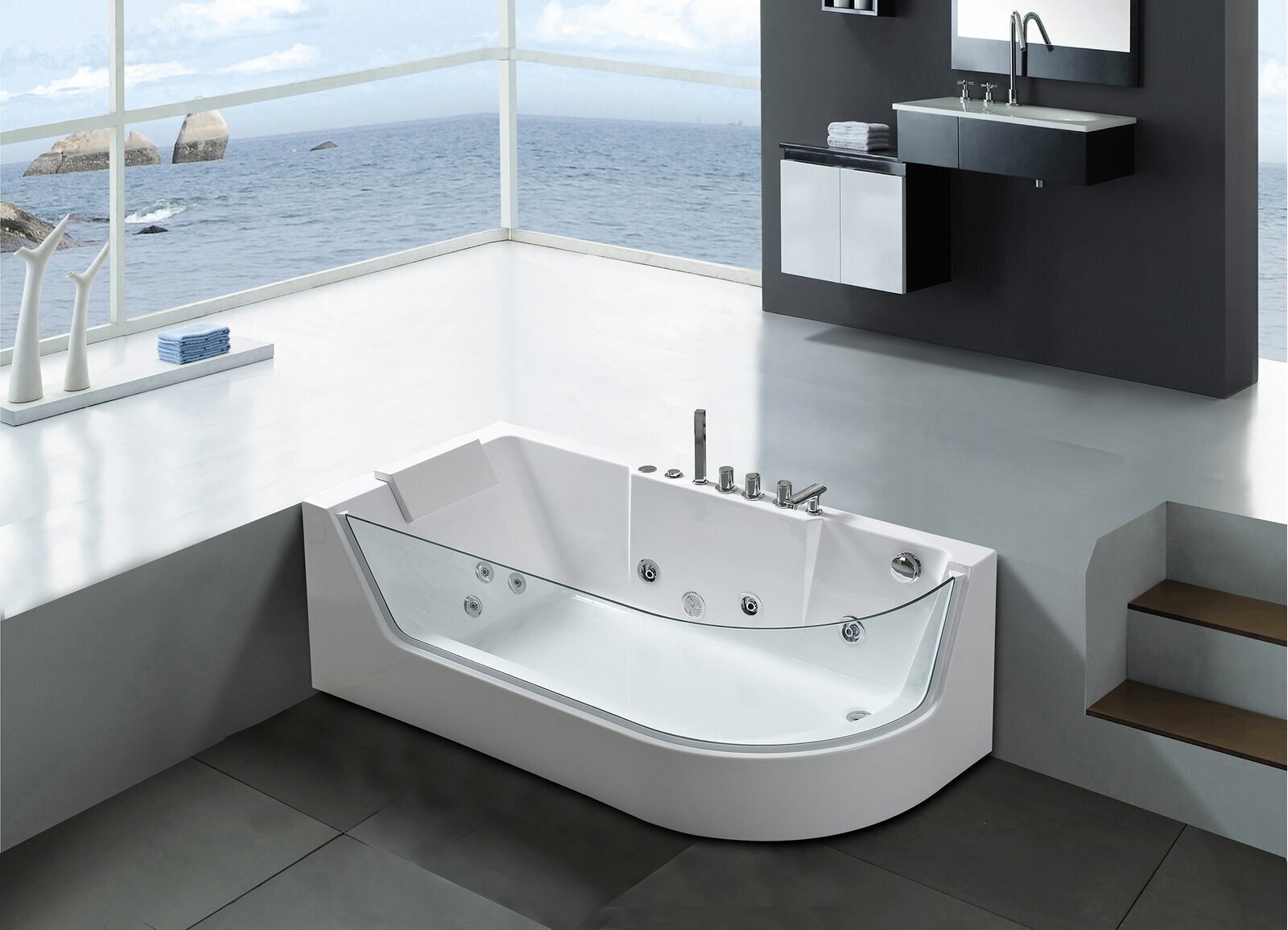 Whirlpool Style Corner Tub For Small Bathroom